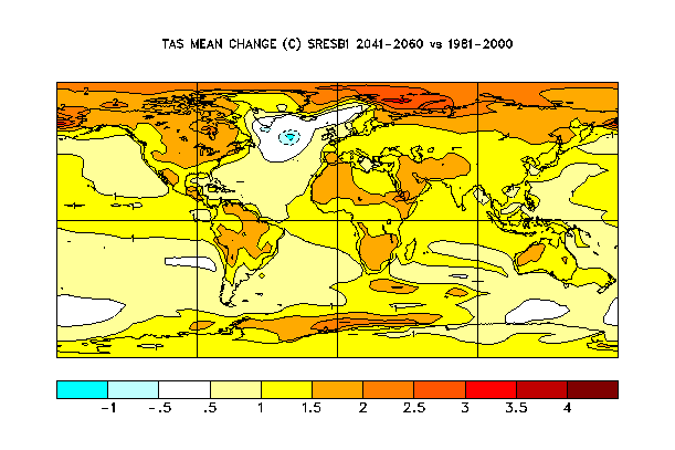Changement de la température 2041 à 2060 vs 1981-2000