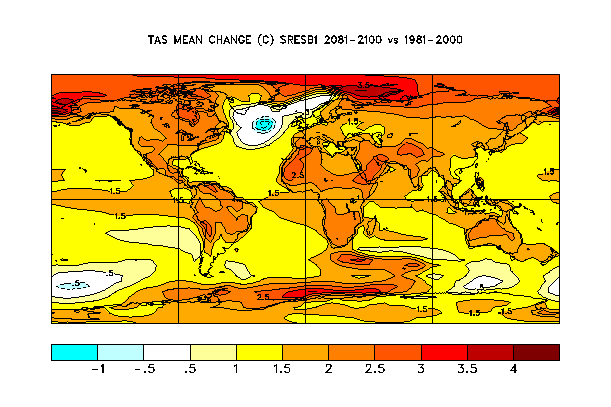 Changement de la température 2081 à 2100 vs 1981-2000