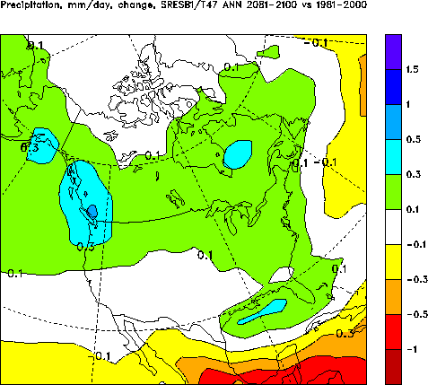 Precipitation change in 2081 à 2100 vs 1981-2000