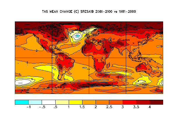 Changement de la température 2081 à 2100 vs 1981-2000